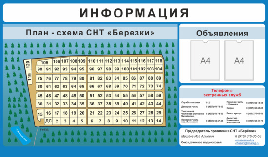 Стенд Карта СНТ, информация, объявления